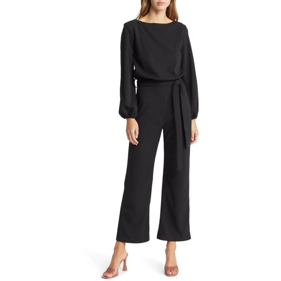 Nikki Lund Pants - Nikki Lund Joy Black Long Sleeve Tie Waist Jumpsuit P1493